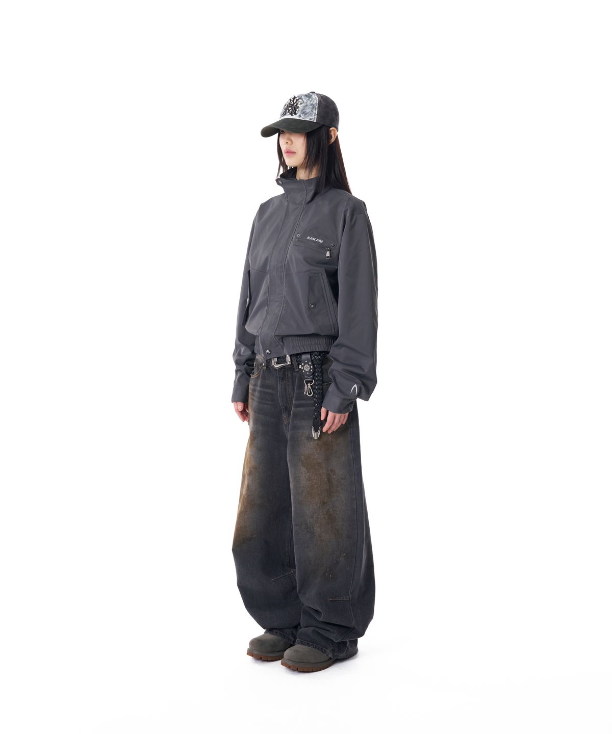아캄(AAKAM) High-Neck Button Jacket (Dark Gray)