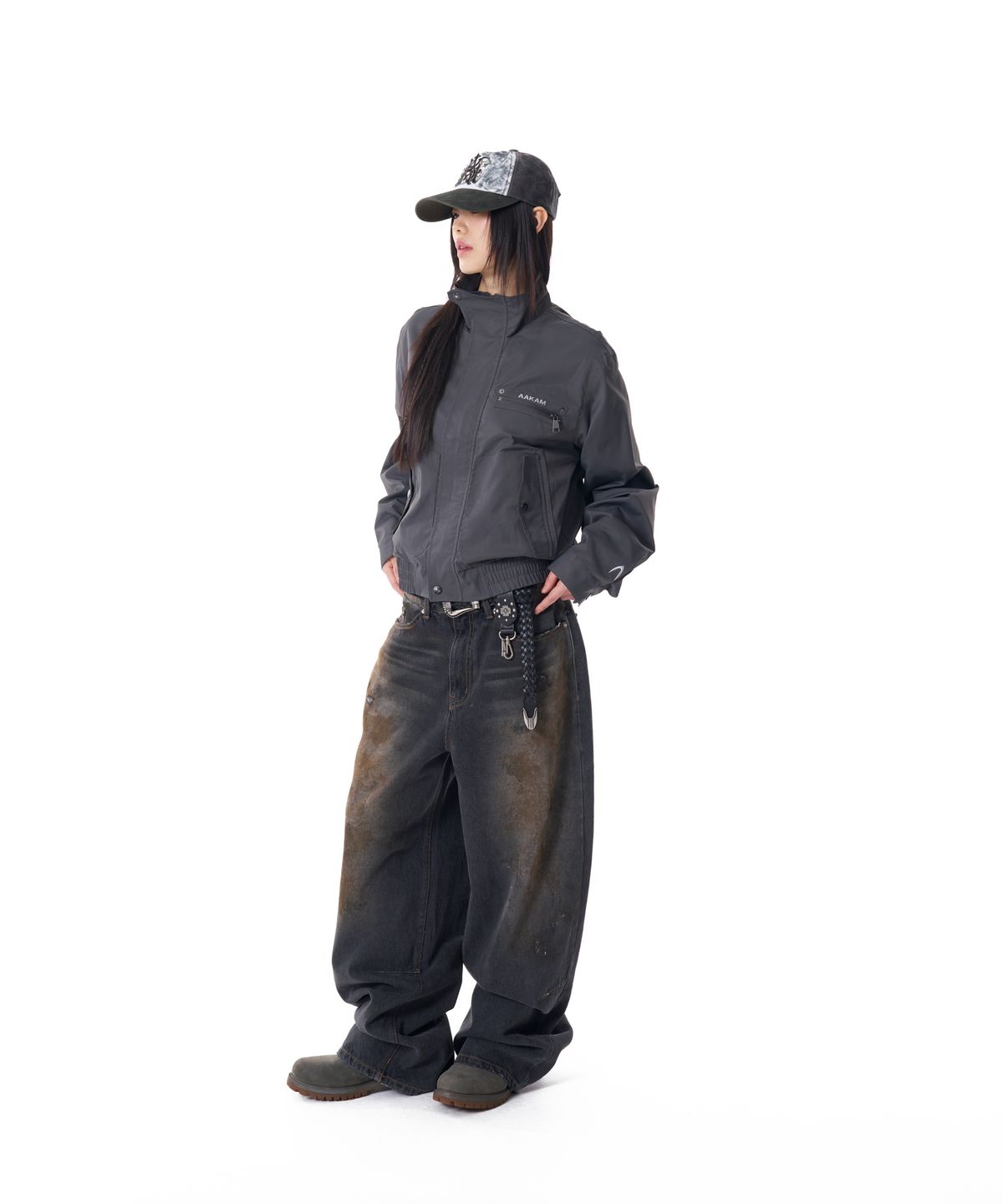 아캄(AAKAM) High-Neck Button Jacket (Dark Gray)