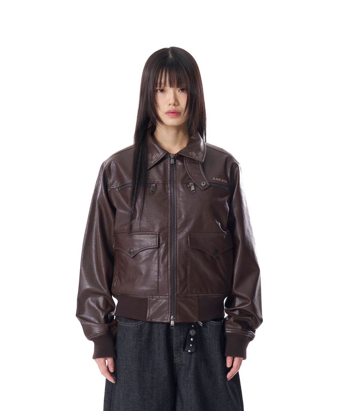 아캄(AAKAM) Western Collar Leather Jacket (Brown)