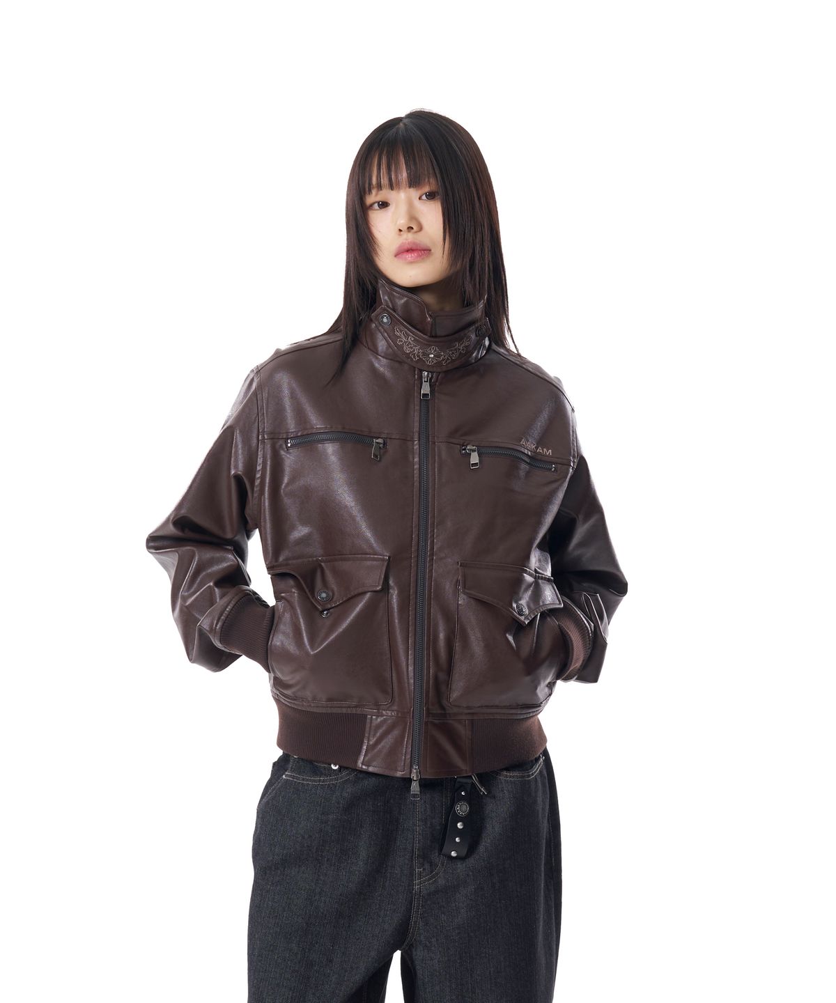 아캄(AAKAM) Western Collar Leather Jacket (Brown)