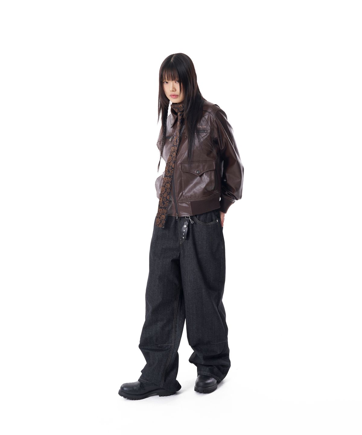 아캄(AAKAM) Western Collar Leather Jacket (Brown)
