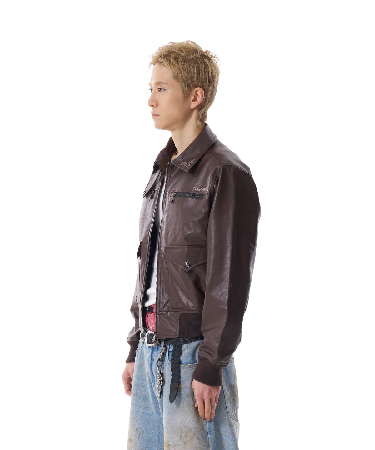 아캄(AAKAM) Western Collar Leather Jacket (Brown)