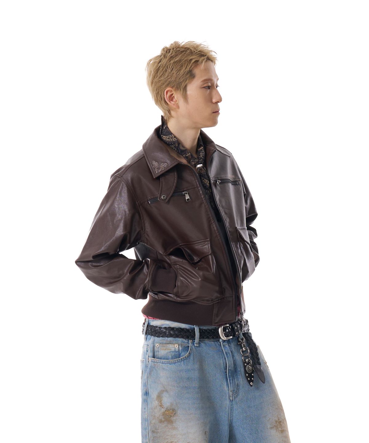 아캄(AAKAM) Western Collar Leather Jacket (Brown)