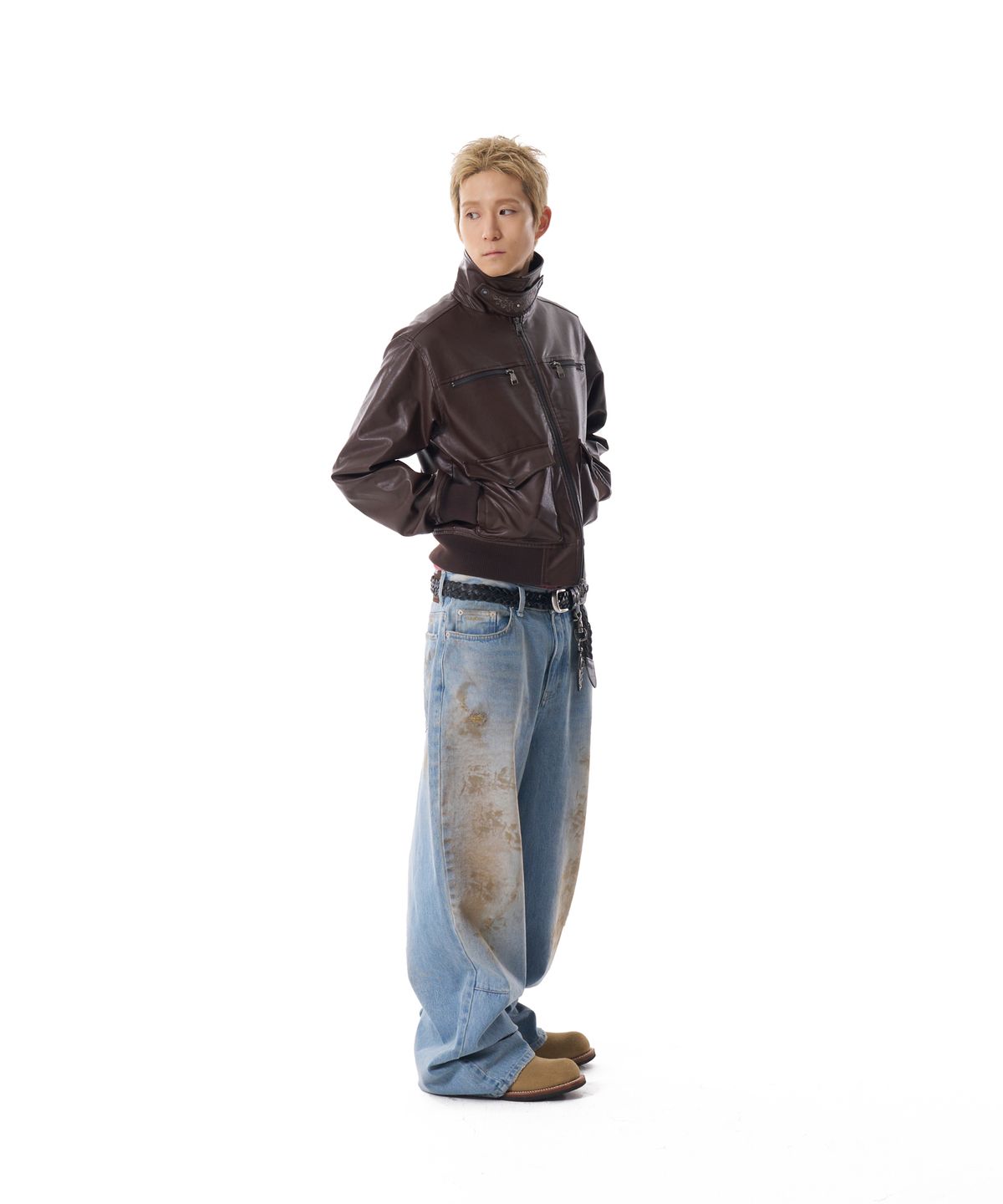 아캄(AAKAM) Western Collar Leather Jacket (Brown)