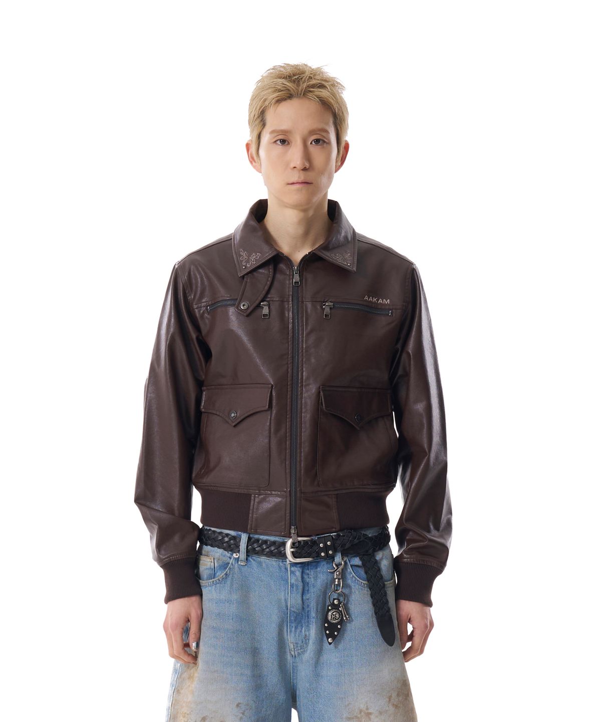 아캄(AAKAM) Western Collar Leather Jacket (Brown)