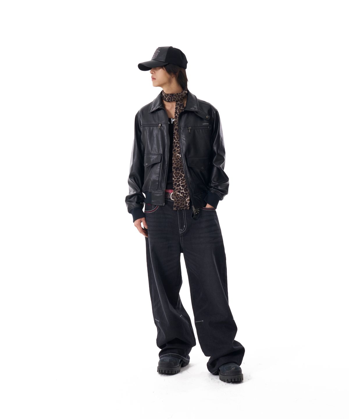 아캄(AAKAM) Western Collar Leather Jacket (Black)