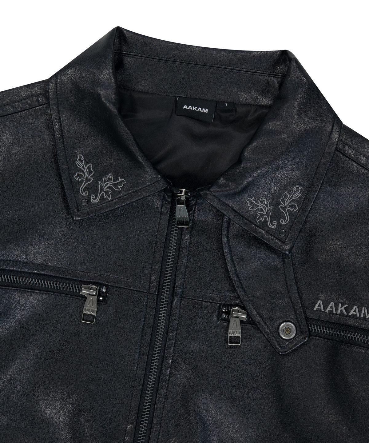 아캄(AAKAM) Western Collar Leather Jacket (Black)