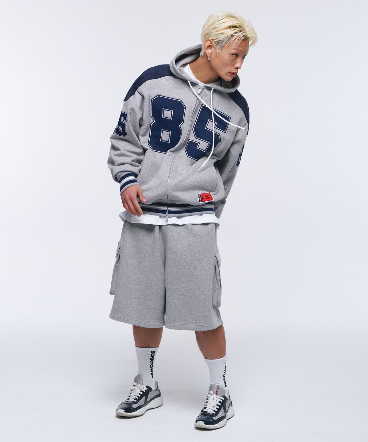 본투윈(BORN TO WIN) SYMBOL LOGO CARGO BERMUDA PANTS [MELANGE GREY]