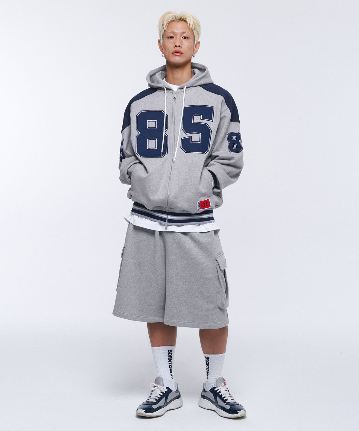 본투윈(BORN TO WIN) SYMBOL LOGO CARGO BERMUDA PANTS [MELANGE GREY]