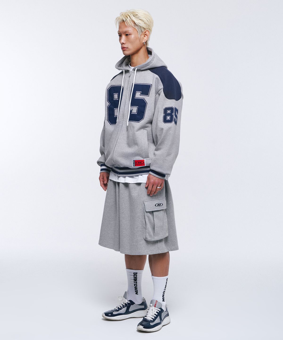 본투윈(BORN TO WIN) SYMBOL LOGO CARGO BERMUDA PANTS [MELANGE GREY]