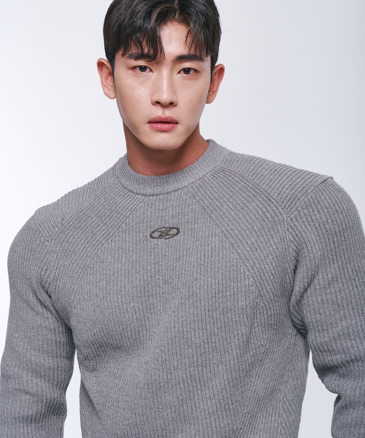 본투윈(BORN TO WIN) CHROME LOGO MUSCLE FIT KNIT [GREY]