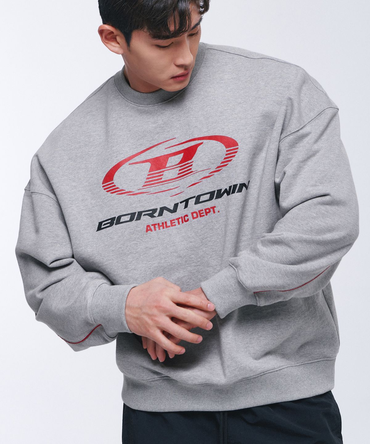 본투윈(BORN TO WIN) B SYMBOL RED LINE SWEATSHIRTS [MELANGE GREY]