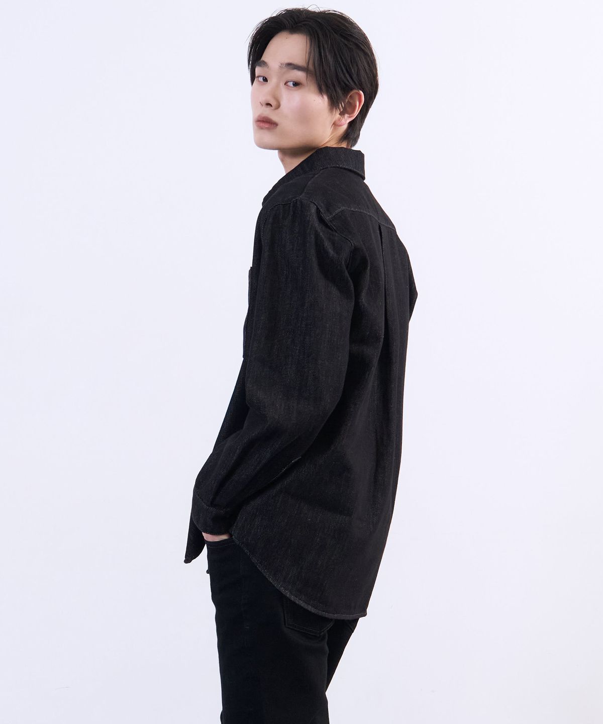 플랙(PLAC) 논페이드 롱 슬리브 데님 셔츠 블랙