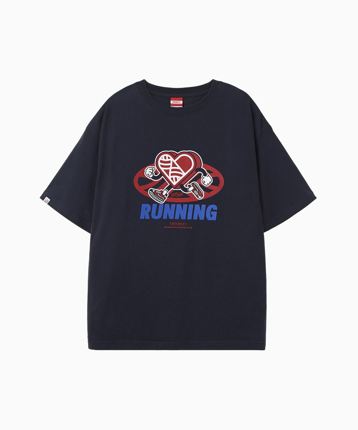 미나수(MENASOO) New Big Hearttrack Graphic T Shirt_Navy