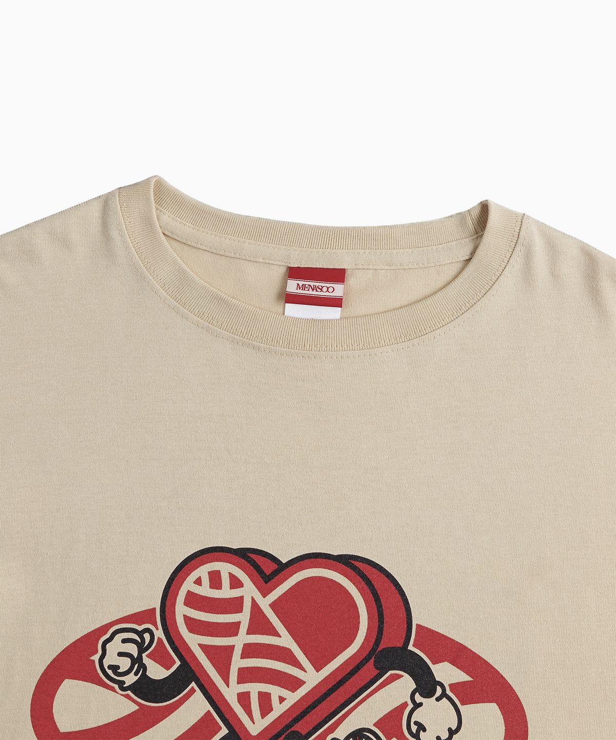 미나수(MENASOO) New Big Hearttrack Graphic T Shirt_Oatmeal