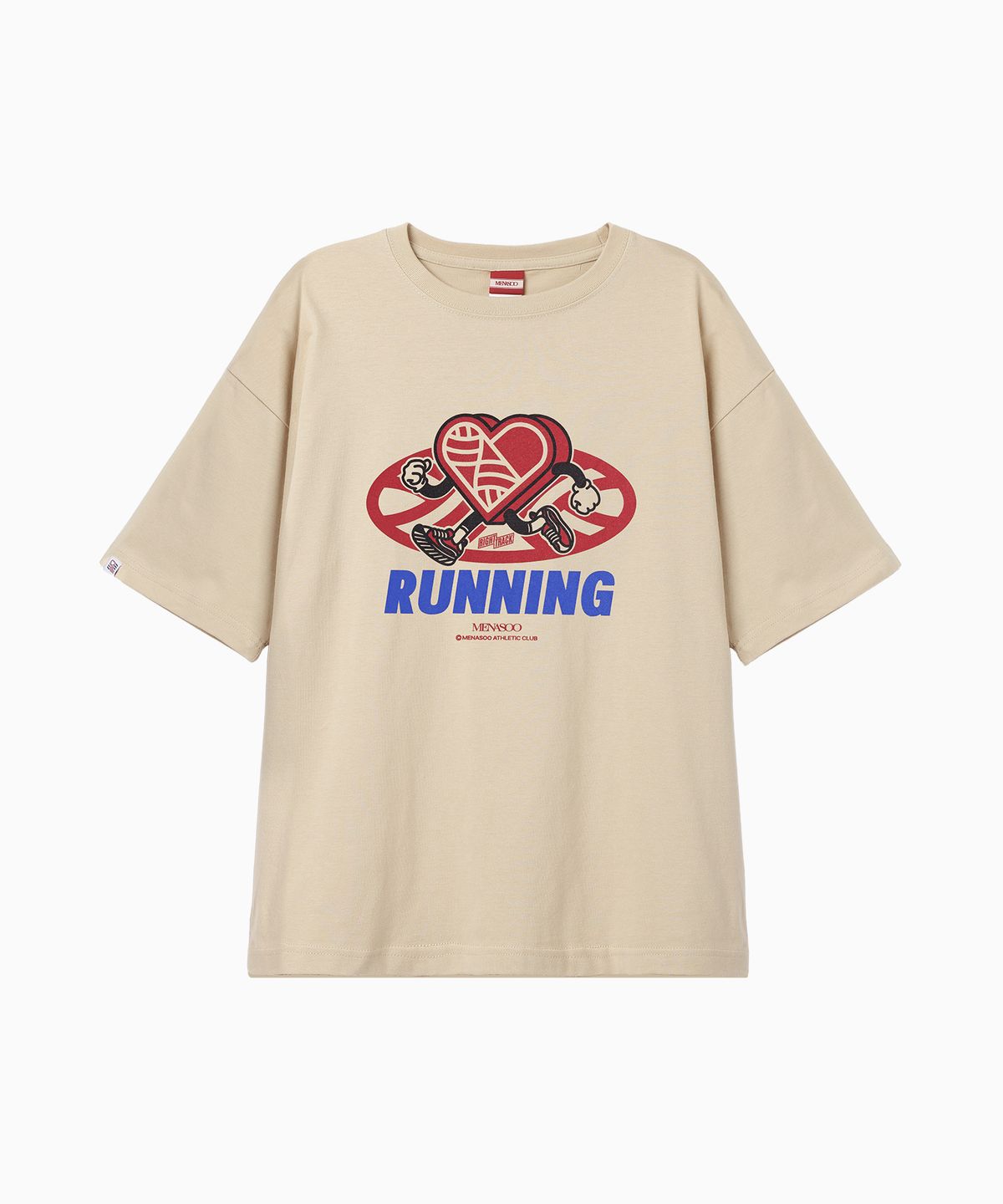 미나수(MENASOO) New Big Hearttrack Graphic T Shirt_Oatmeal
