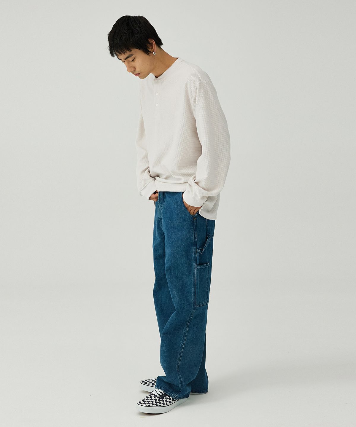 맥우드건(MAGOODGAN) 스웩버 3562 와플 헨리넥 오버핏 더티화이트 긴팔티