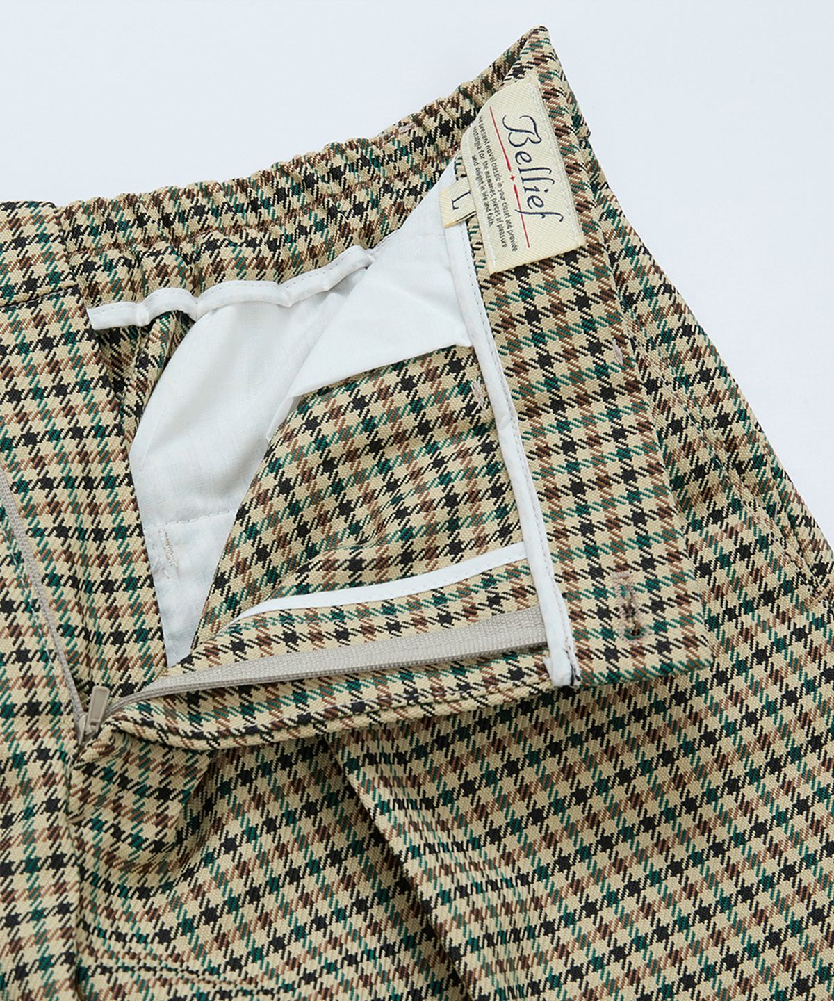 벨리프(BELLIEF) Gun club check Single Pleat banding chino (Check)_JAPAN FABRIC