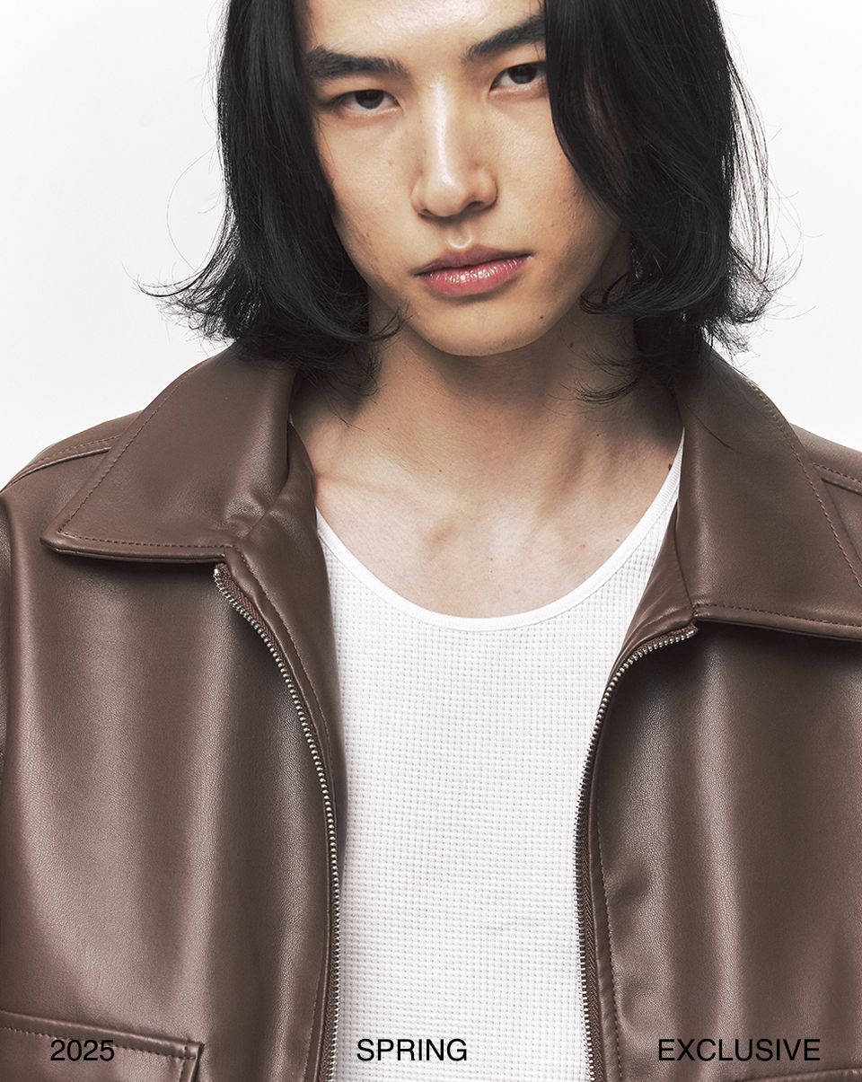 MUSINSA | BLACK MOMENT Simplicity Vegan Leather Blouson Jacket [Brown]