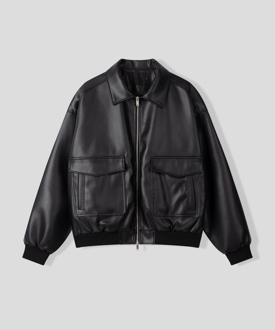 MUSINSA公式 | BLACK MOMENT シンプルシティ ビーガンレザー ブルゾン