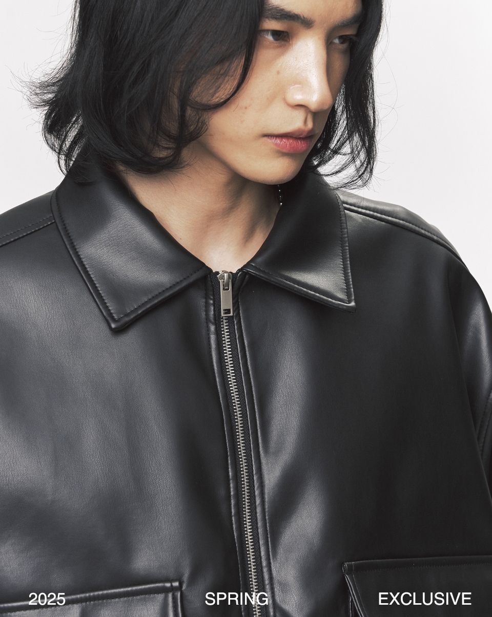 MUSINSA公式 | BLACK MOMENT シンプルシティ ビーガンレザー ブルゾン