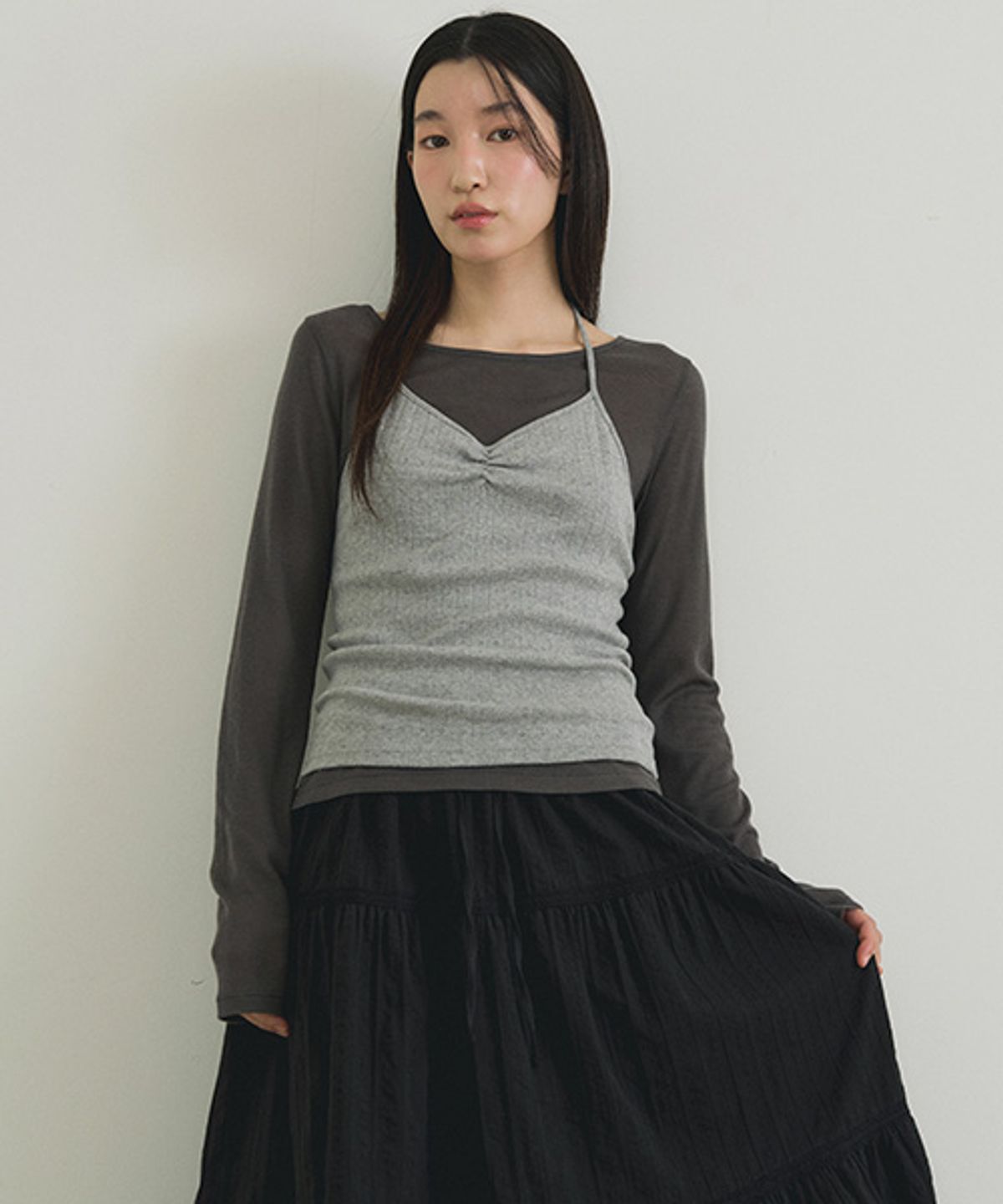 링서울(LINGSEOUL) cancan shirring long skirt-black