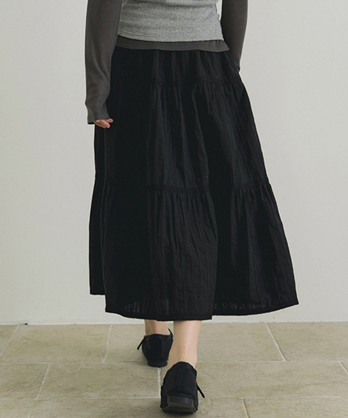 링서울(LINGSEOUL) cancan shirring long skirt-black
