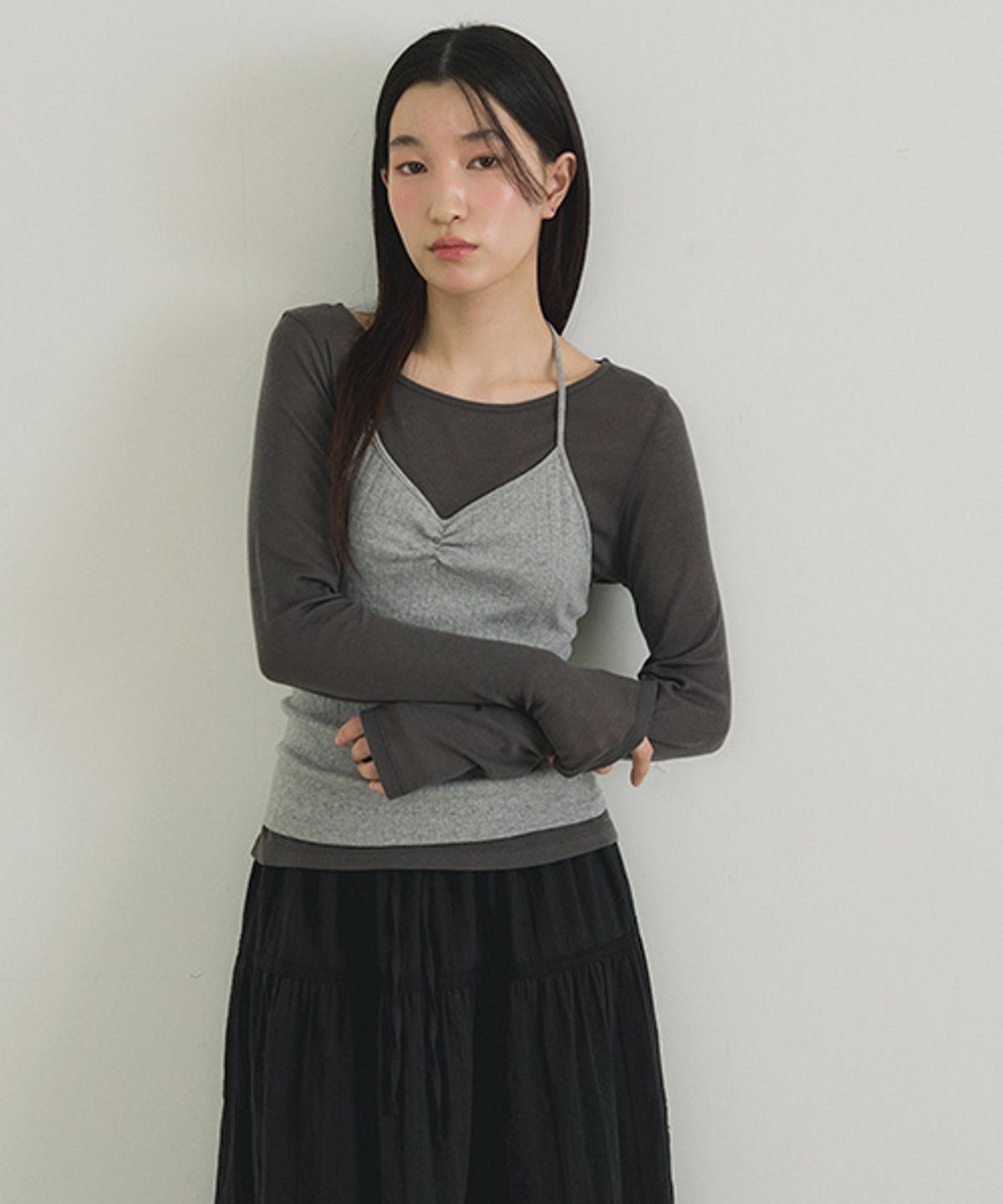 링서울(LINGSEOUL) cancan shirring long skirt-black