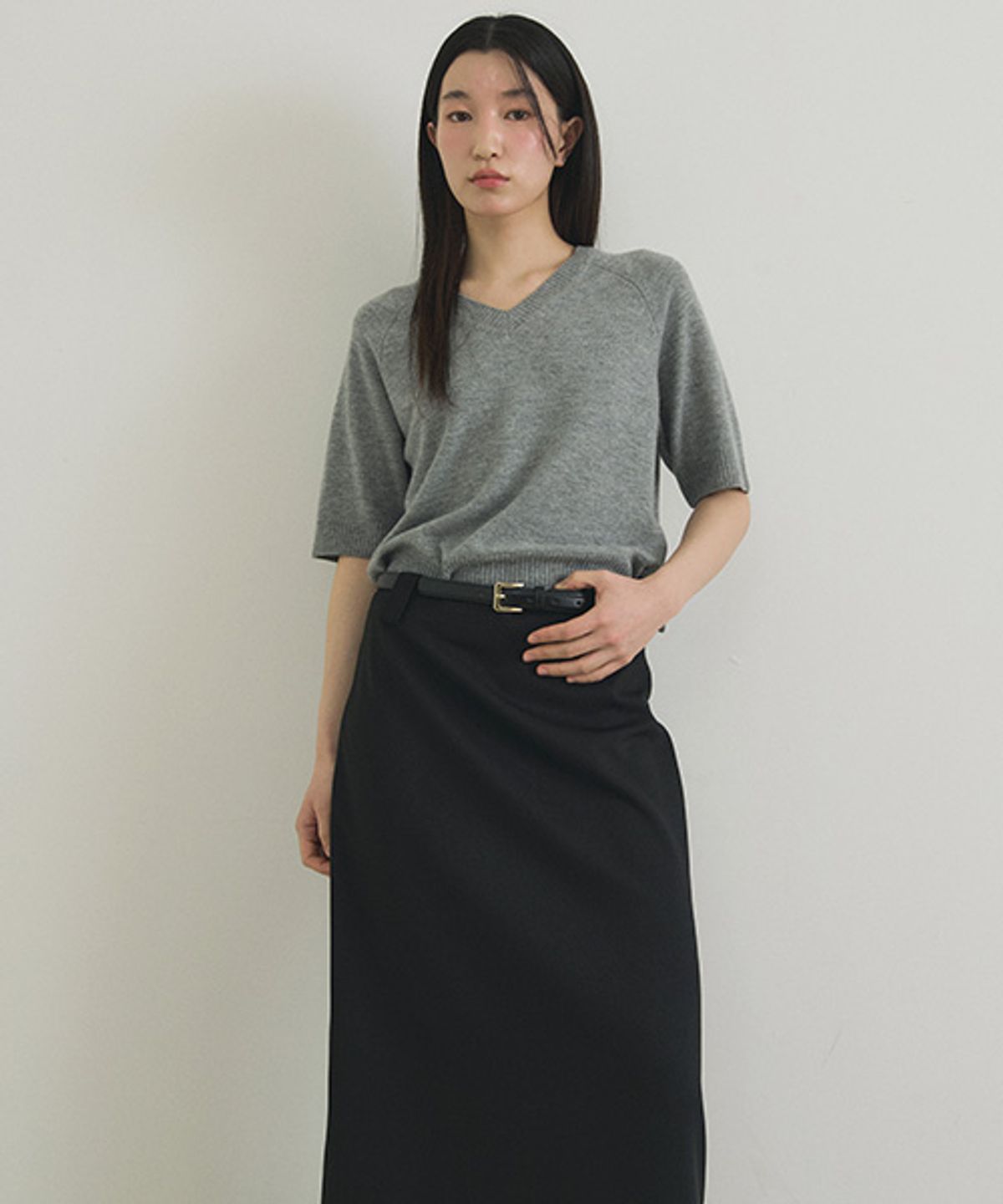 링서울(LINGSEOUL) basic slit long skirt-black