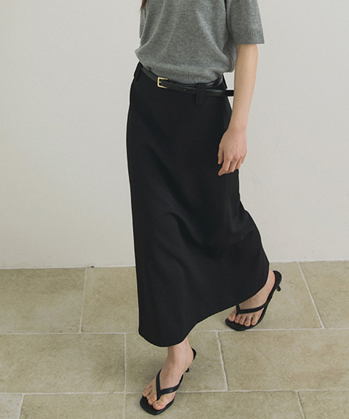 링서울(LINGSEOUL) basic slit long skirt-black