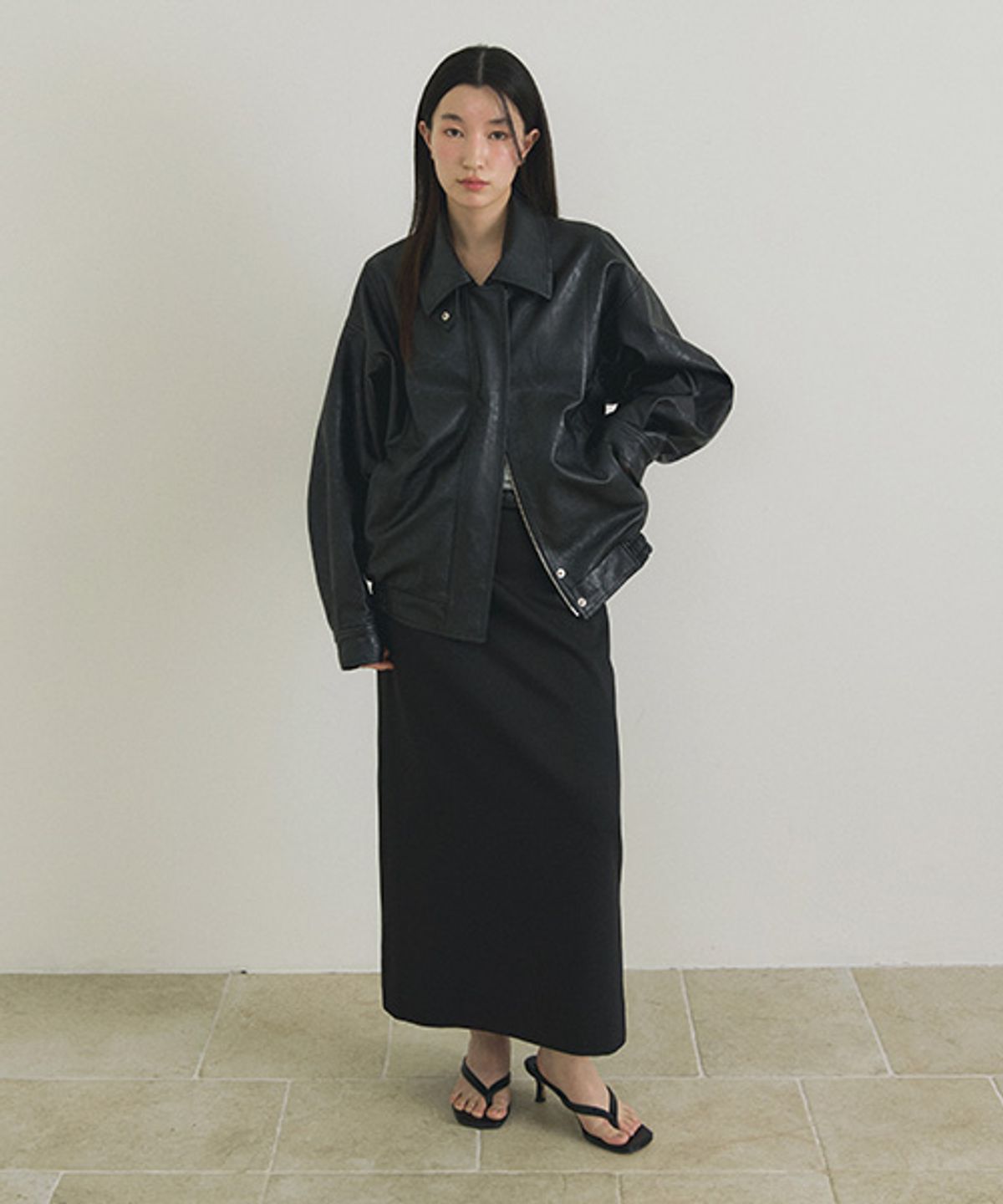 링서울(LINGSEOUL) basic slit long skirt-black
