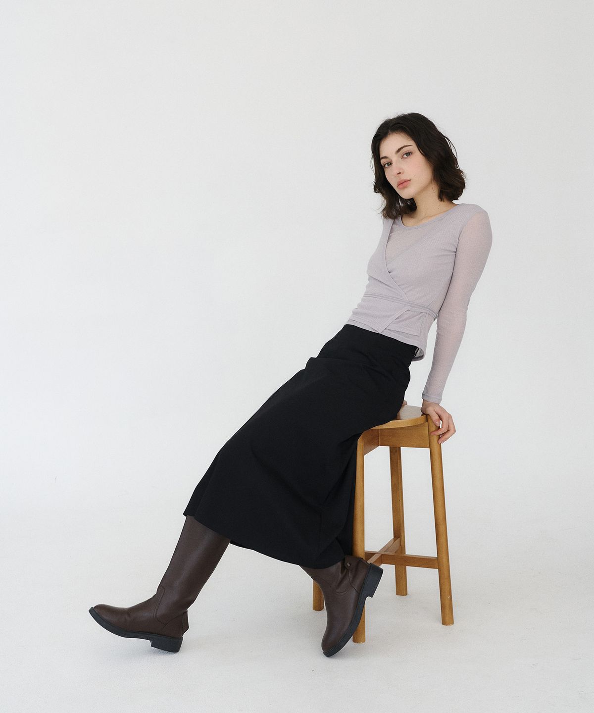 바이바이섭(BIBYSEOB) A라인 롱 스커트 블랙 [T51]
