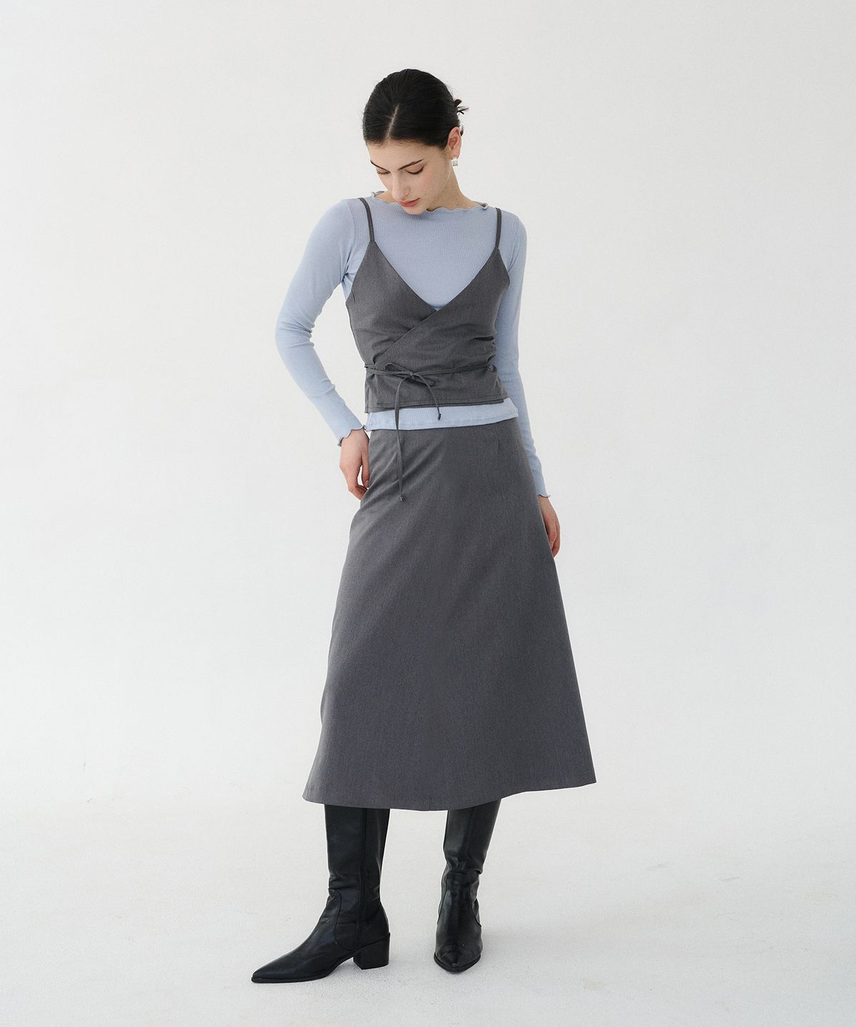 바이바이섭(BIBYSEOB) A라인 롱 스커트 챠콜 [T51]