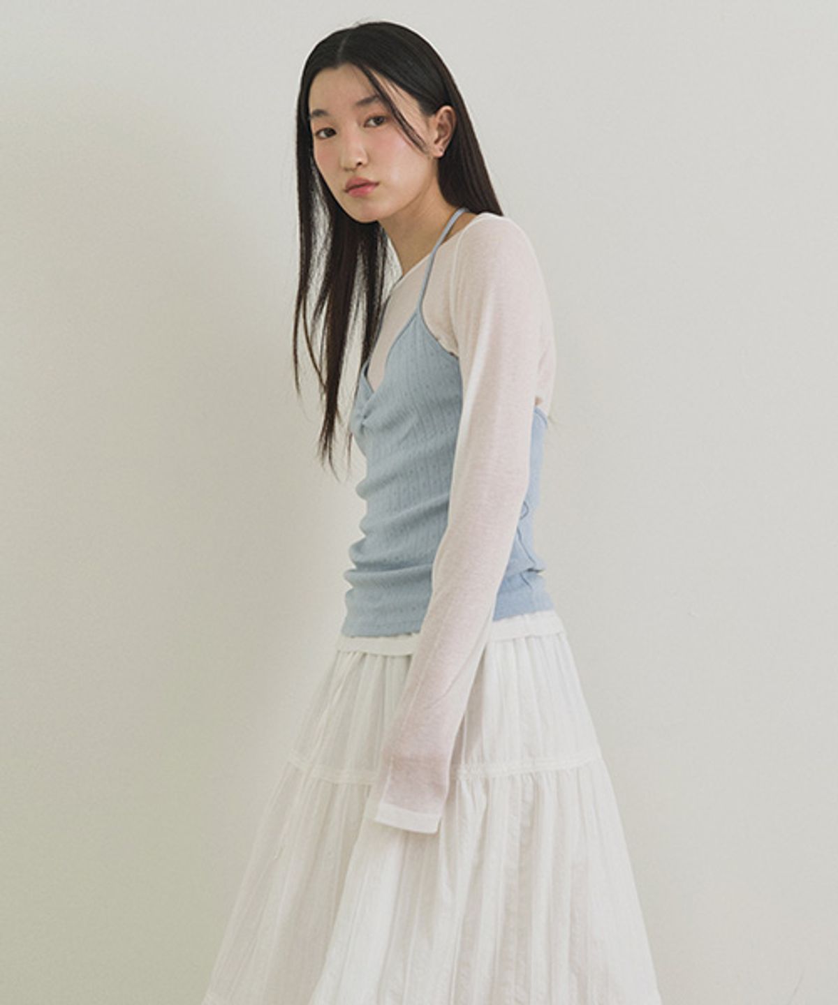 링서울(LINGSEOUL) layered halter neck top set-ivory/s.blue