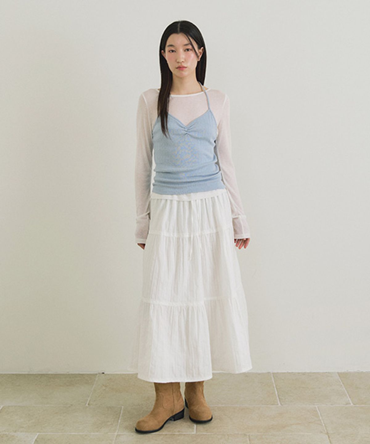 링서울(LINGSEOUL) layered halter neck top set-ivory/s.blue