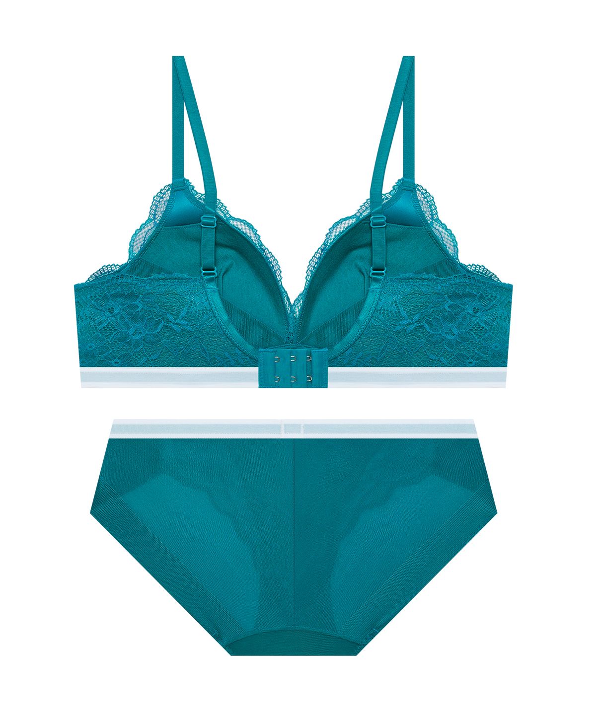 엘르이너웨어(ELLE INNERWEAR) 소프트핏 노와이어 레이스 브라 팬티 세트 - 블루그린