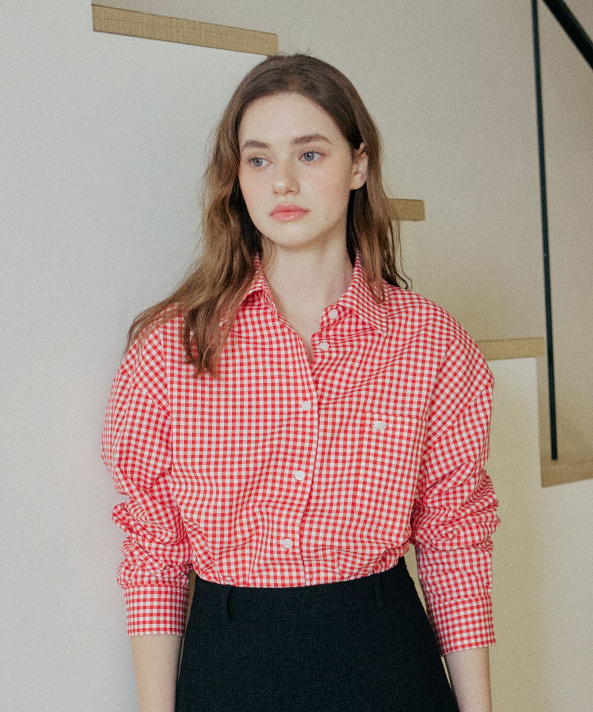 엽페(YUPPE) GINGHAM CHECK SHIRT_RED