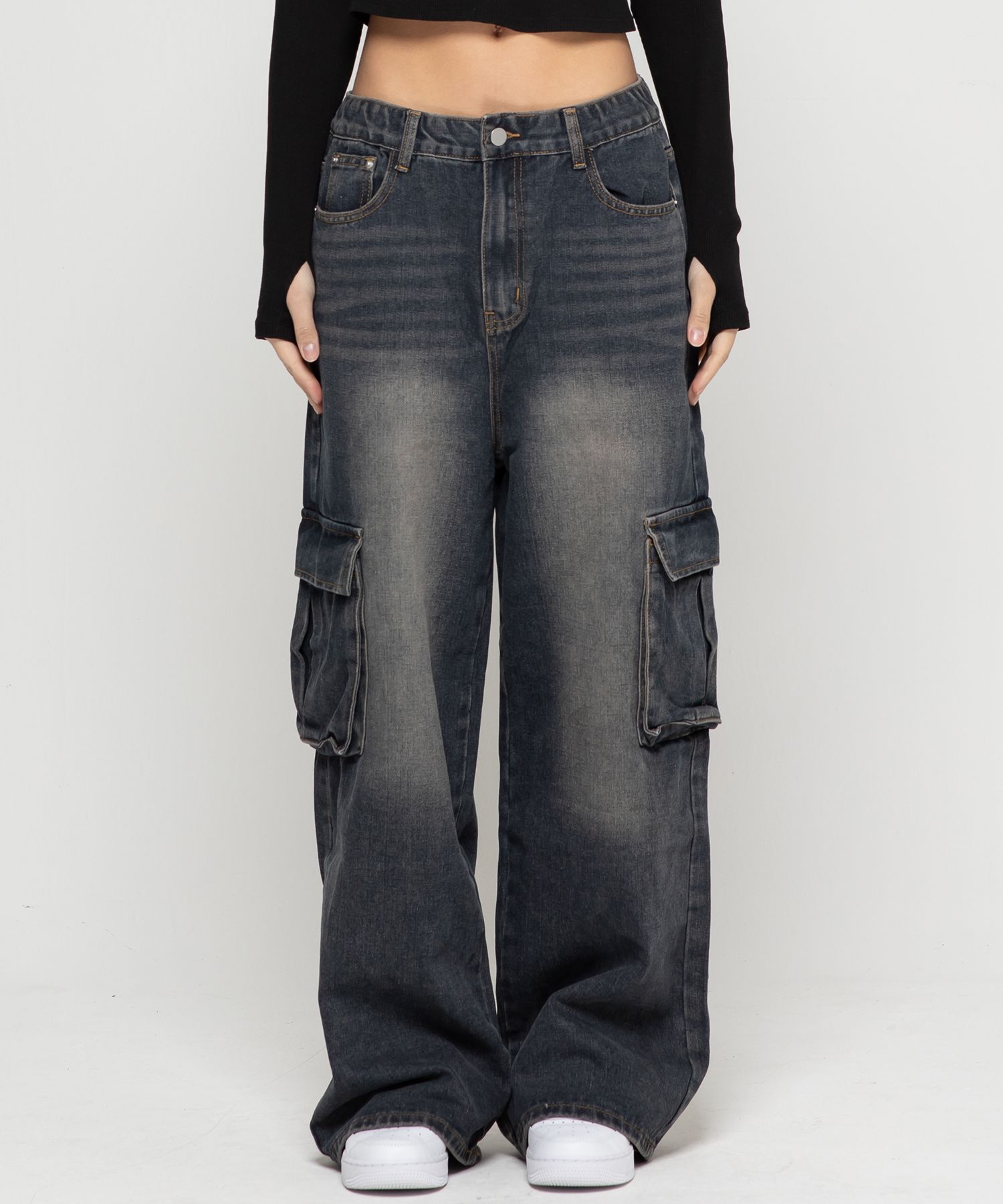 MUSINSA | CHAMBROS Women's Cargo Pocket Washed Wide Denim