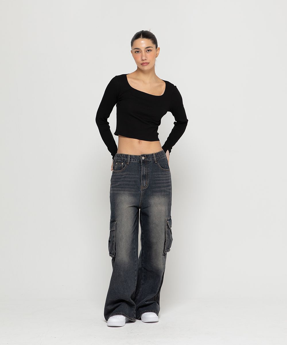 MUSINSA | CHAMBROS Women's Cargo Pocket Washed Wide Denim