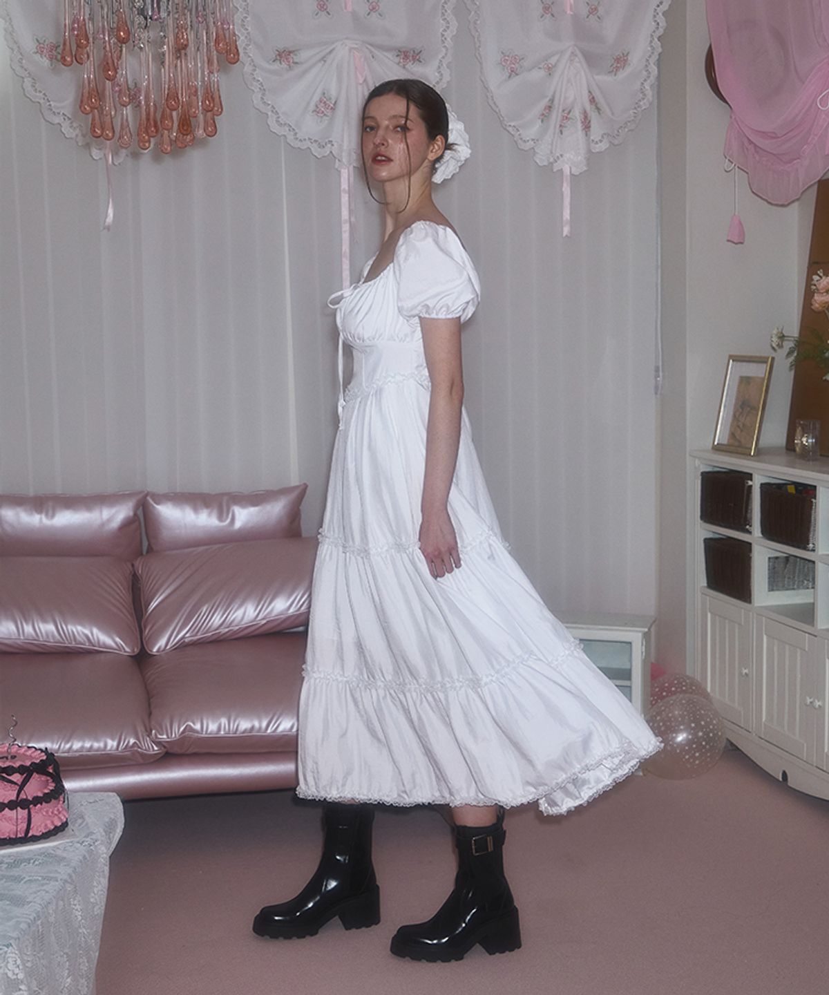 로제프란츠(ROSEFRANTZ) Puff Shirring Lace Long Dress [Ivory]
