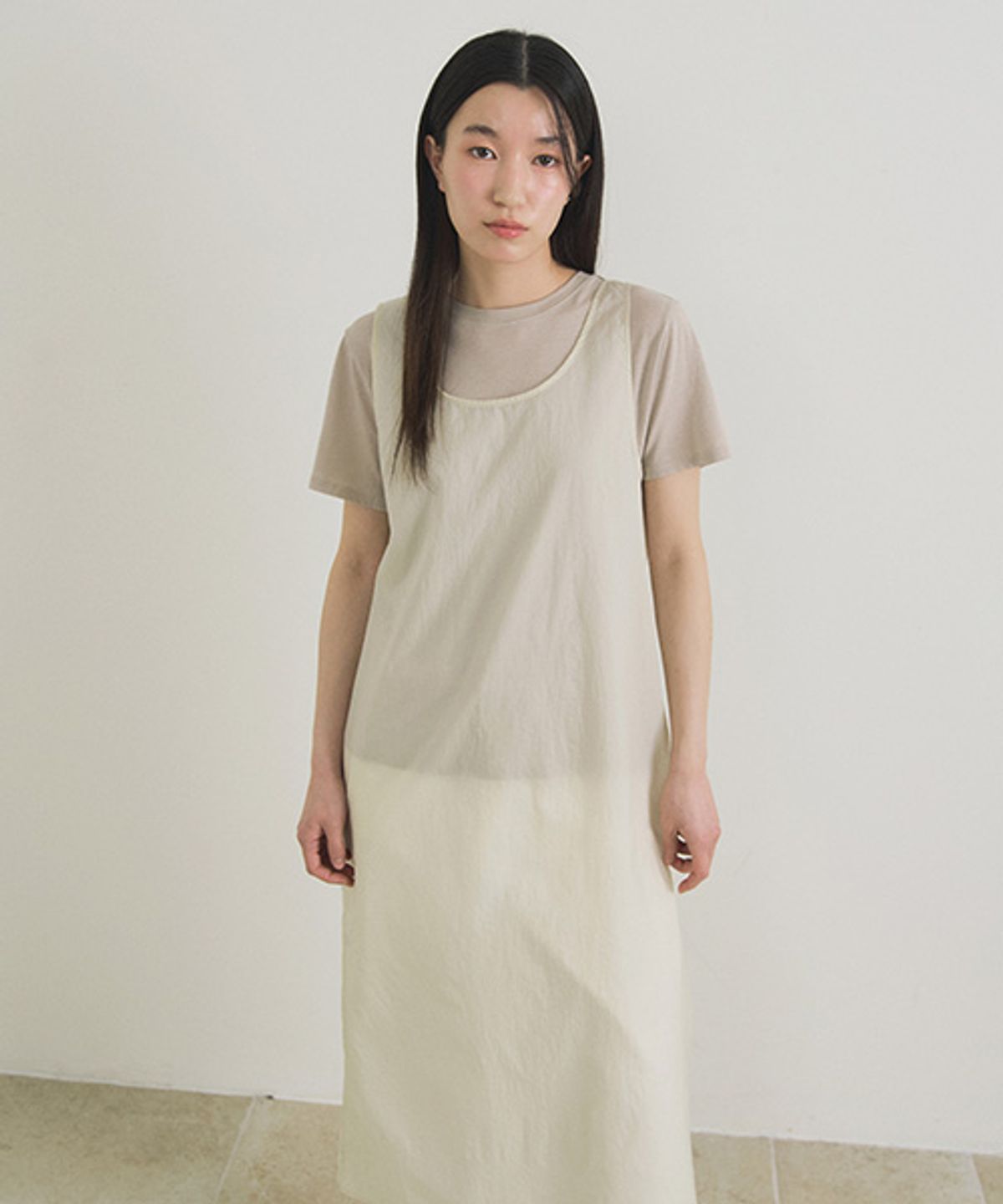 링서울(LINGSEOUL) sheer layered dress-pale olive