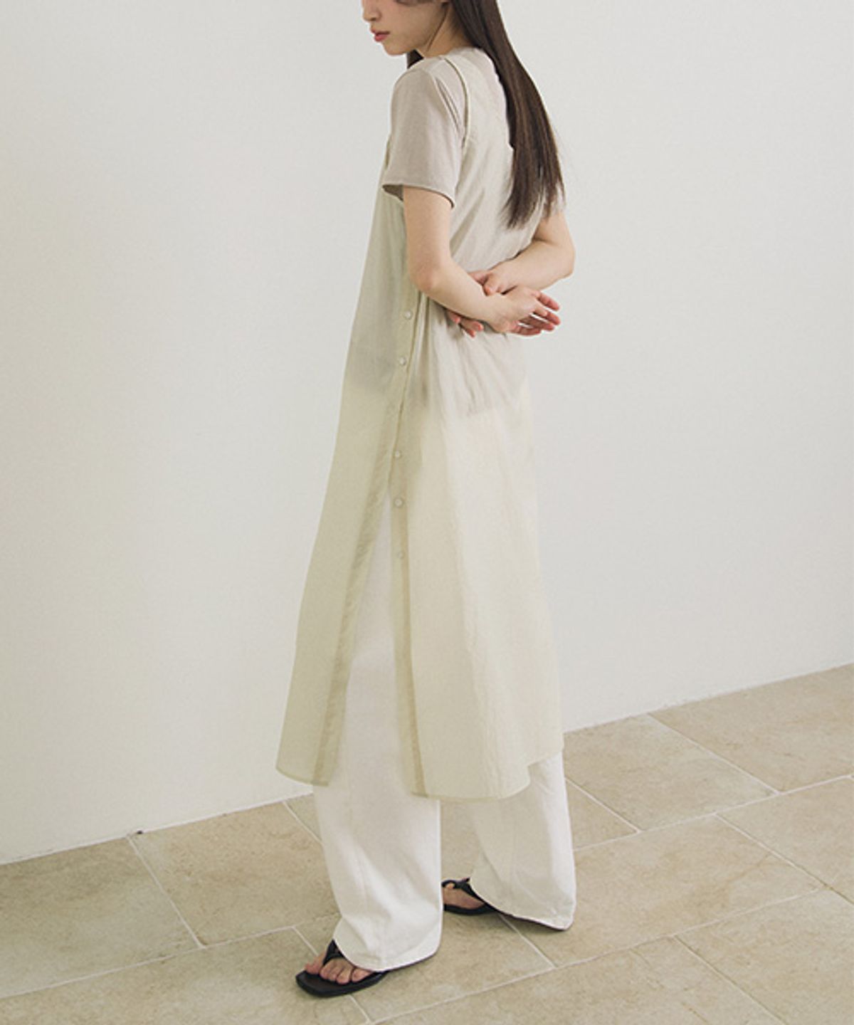 링서울(LINGSEOUL) sheer layered dress-pale olive