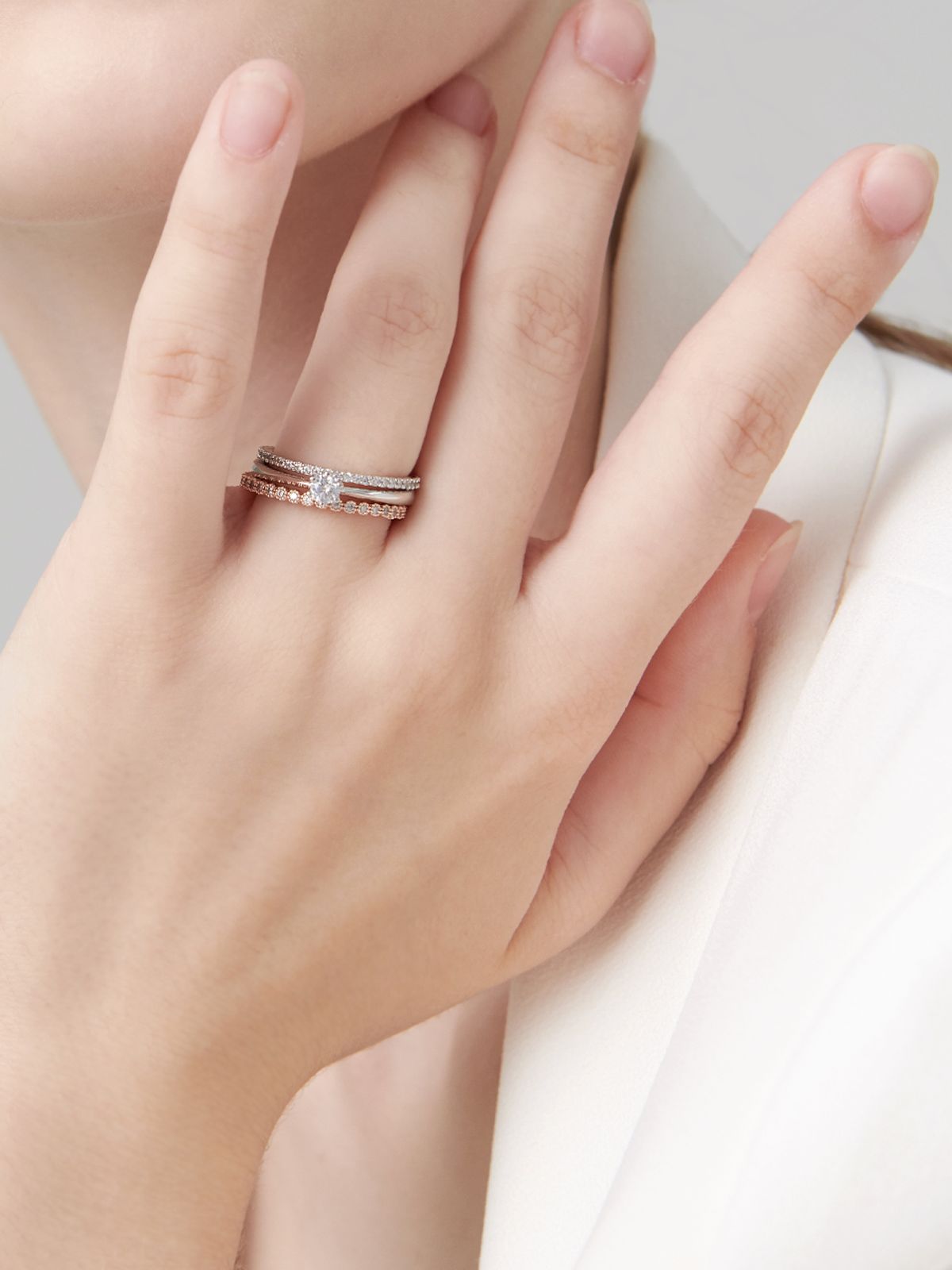 엘르주얼리(ELLEJEWELRY) 럭셔리 콤비 레이어드 링 3종 세트 ELBRWR109