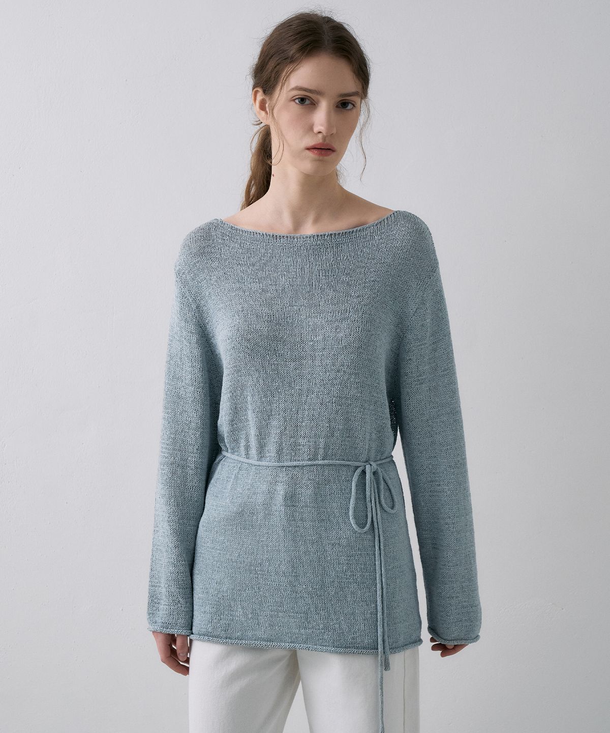라메레이(LAMEREI) Cotton Linen Boat Neck Knit Top[LMBFSP25KN266]-2color