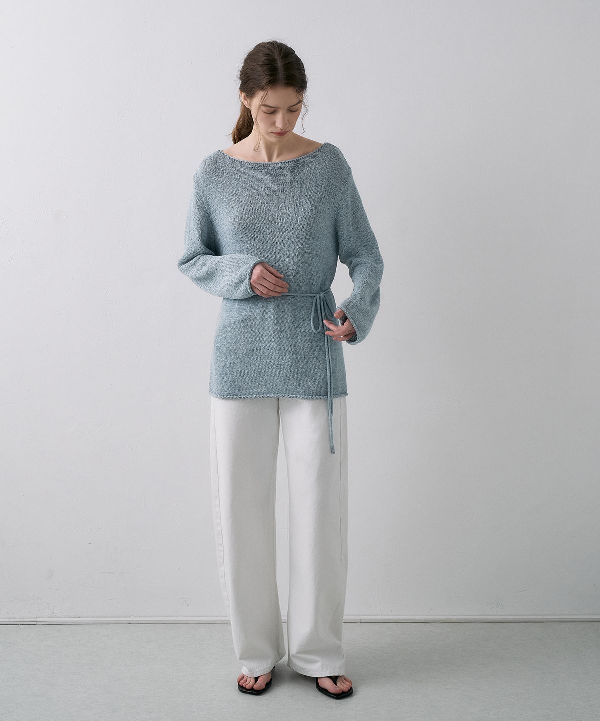 라메레이(LAMEREI) Cotton Linen Boat Neck Knit Top[LMBFSP25KN266]-2color