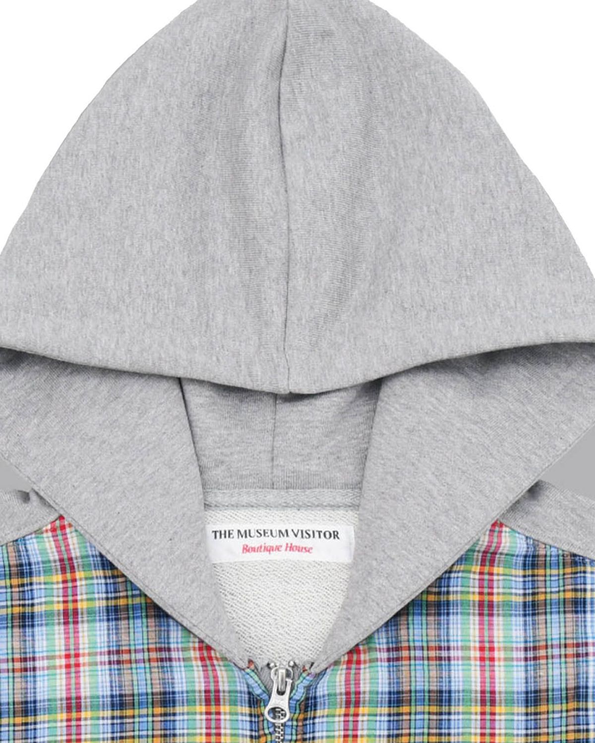 더뮤지엄비지터(THEMUSEUMVISITOR) CHECK MIXED ZIPUP HOODIE (MELANGE GREY)