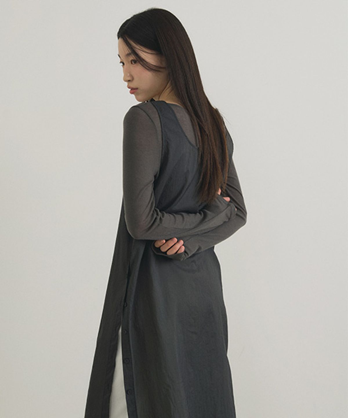 링서울(LINGSEOUL) sheer layered dress-charcoal