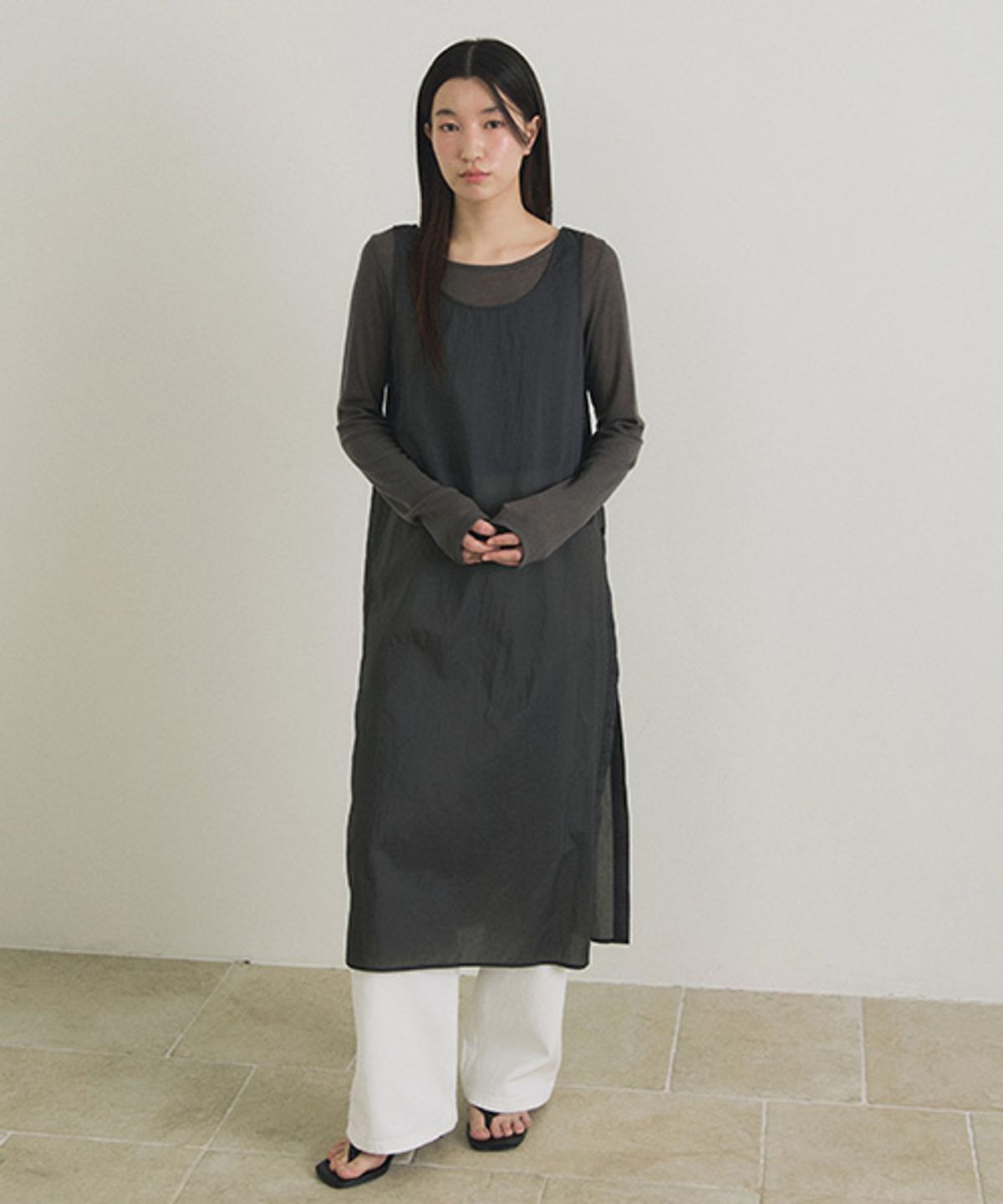 링서울(LINGSEOUL) sheer layered dress-charcoal