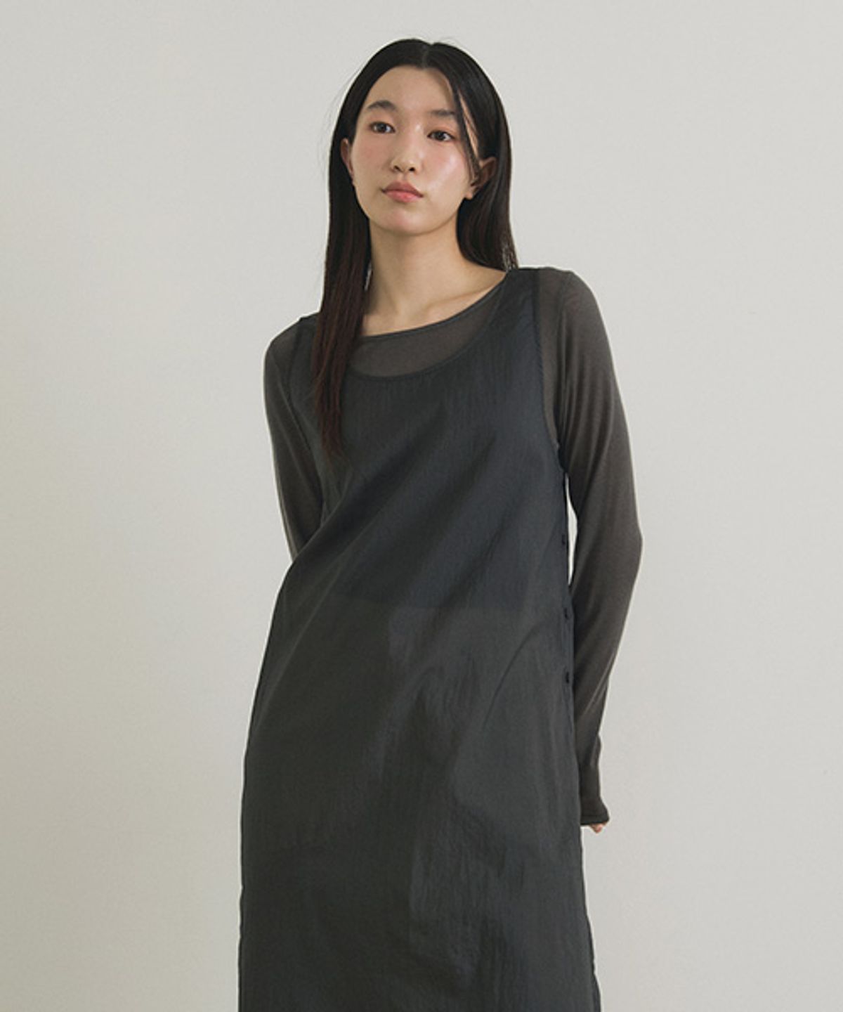 링서울(LINGSEOUL) sheer layered dress-charcoal