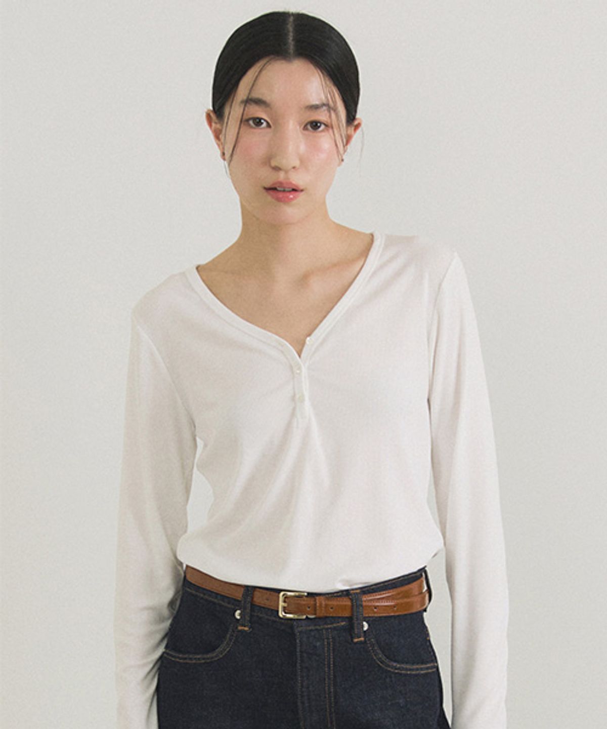 링서울(LINGSEOUL) ribbed button top-ivory